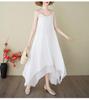 2025 Summer Cotton Linen Dual-Layer Midi Dress - Irregular Hem Literary Style