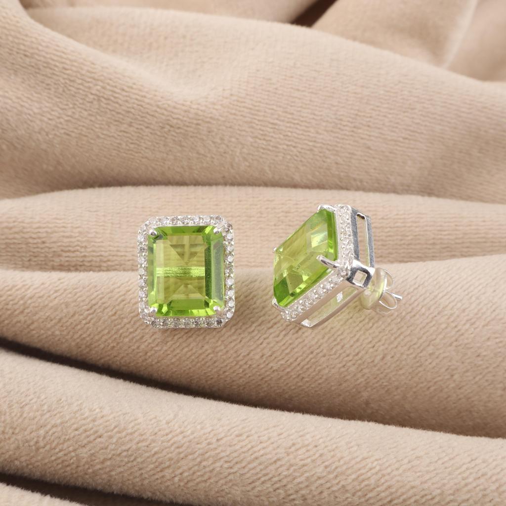 Peridot Gemstone 925 Sterling Silver Zircon Studs Earring 0.57" For Women CZE-6-11