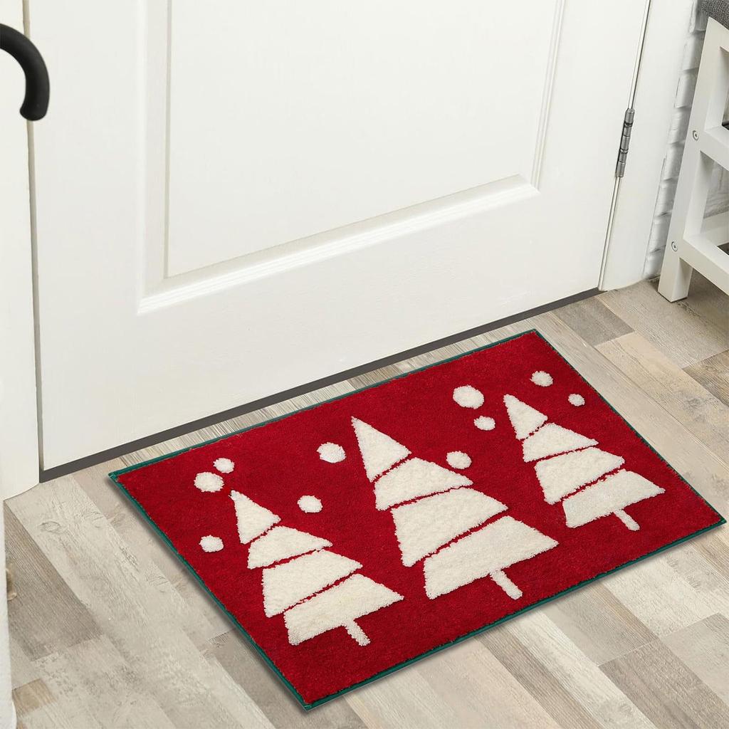 Christmas Carpet, Indoor And Outdoor Doormat, Christmas Imitation Red Entrance Carpet Christmas Tree Carpet Bathroom Anti-slip Mat