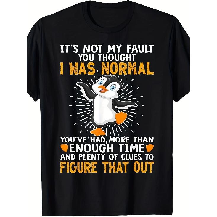 Men S Funny Penguin Graphic T-Shirt - It S Not My Fault You Thought I Was Normal Humorous Saying with Cute Penguin Design, & Yellow Print, S чёрный