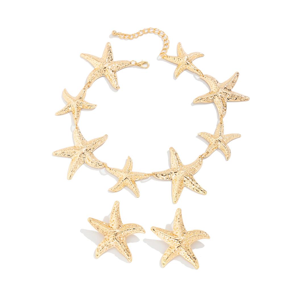 Ocean Vacation Wind Starfish Pendant Necklace Fashion Personality Geometric Metal Pen Necklace Suit Women
