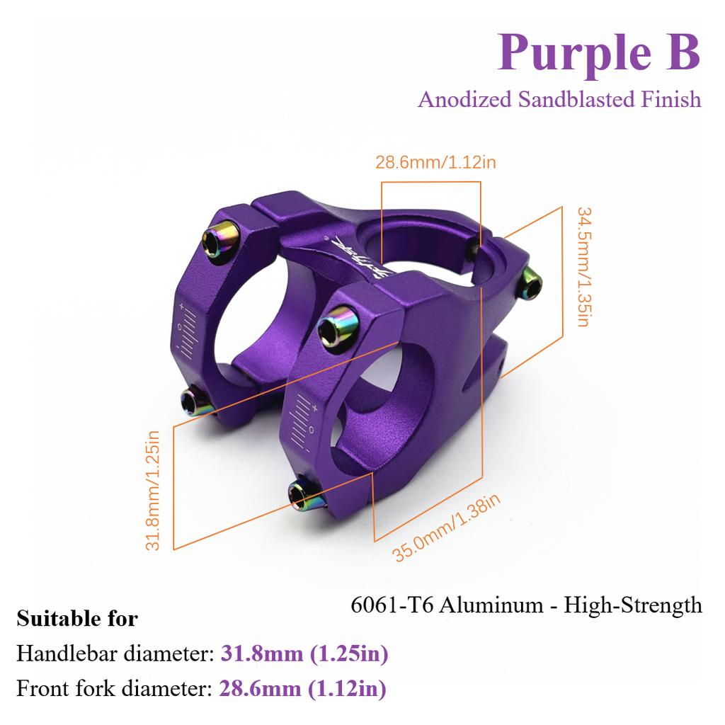 1pc Purple 31.8×28.6mm Aluminum Alloy Bike Stem for MTB/BMX/DH/Trail Riding etc. Anodized, Available in Sandblasted & Glossy