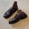 Wersja ze skóry owczej~ retro skórzane buty na jeden pedał, leniwe buty damskie na grubej podeszwie, buty pojedyncze w stylu brytyjskim, małe skórzane buty, mokasyny