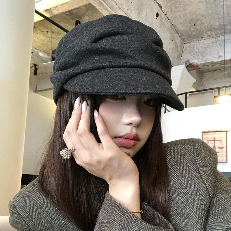 Women S Black Pleated Beret Hat Japanese Style Vintage Cloud Octagonal Hat Fall Winter
