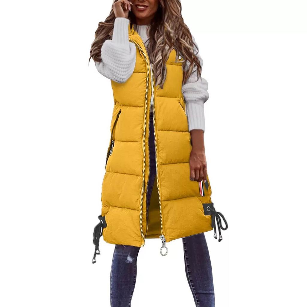 Women's Autumn and Winter Temperament Sleeveless Cardigan Mid-length Cotton Vest Vest Coat