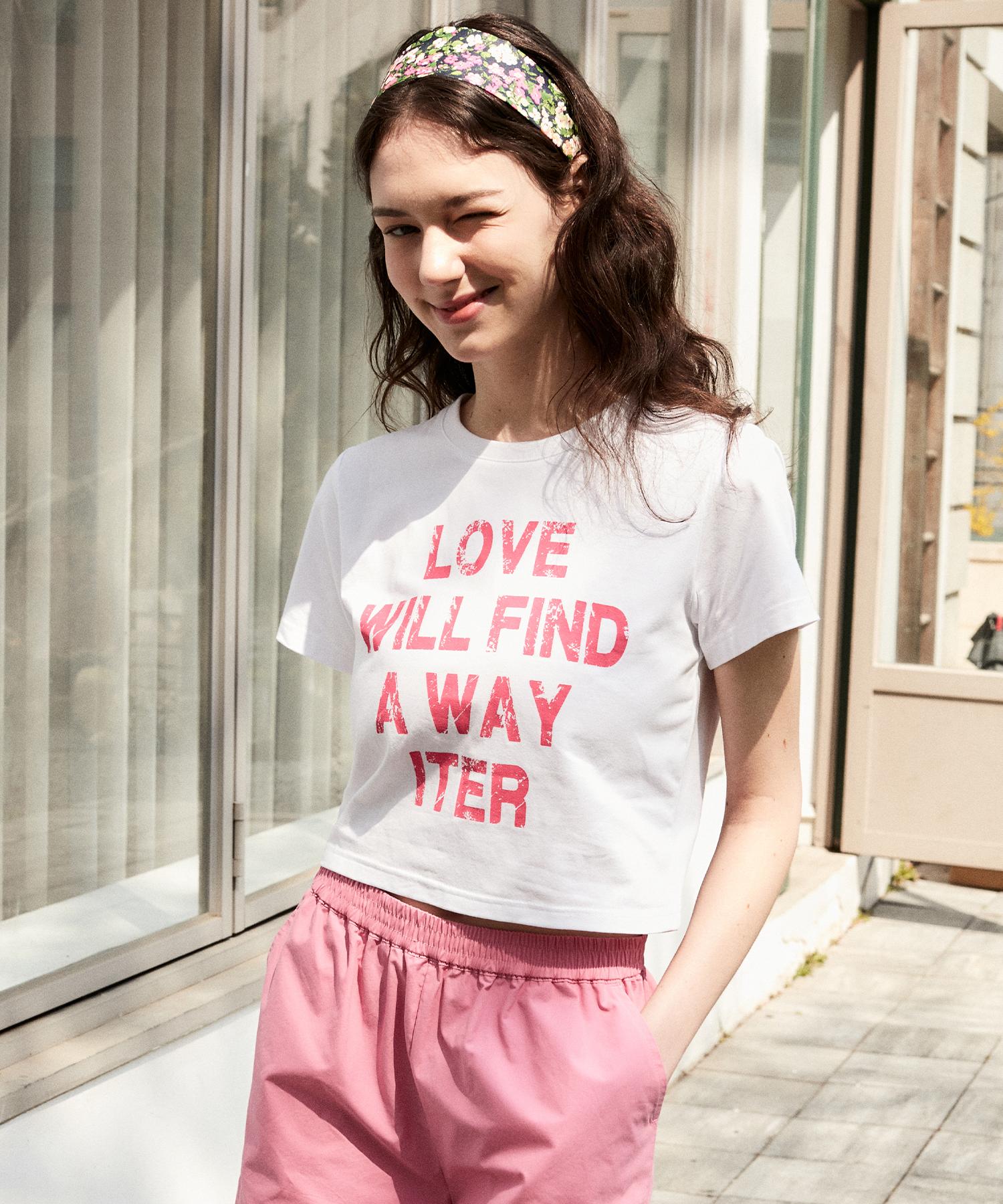 Itter Vintage Printed Love Crop T-Shirt_White Pink