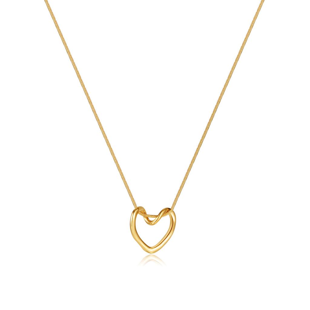 Opk Jewelry Long Light Luxury Hollow Love Titanium Steel Necklace Simple Design Pendant Collarbone Chain Female