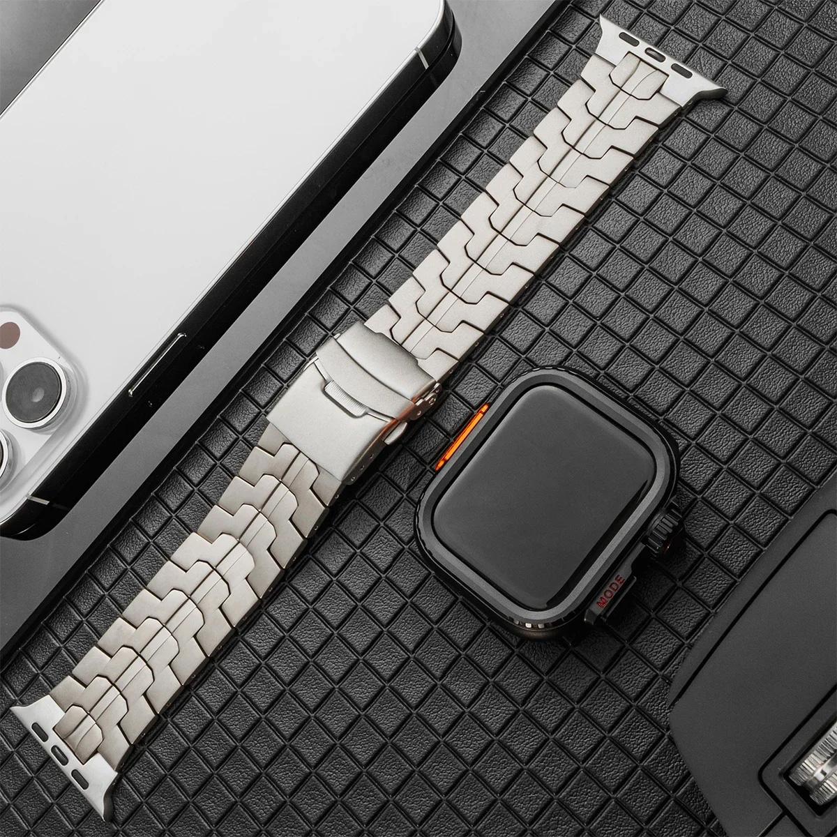 

Розкішний титановий браслет + корпус для Apple Watch Ultra ремінець 44 мм 45 мм 46 49 мм титановий конектор для IWatch серій 10 9 8 7 6 5 4 49mm ultra 1 2