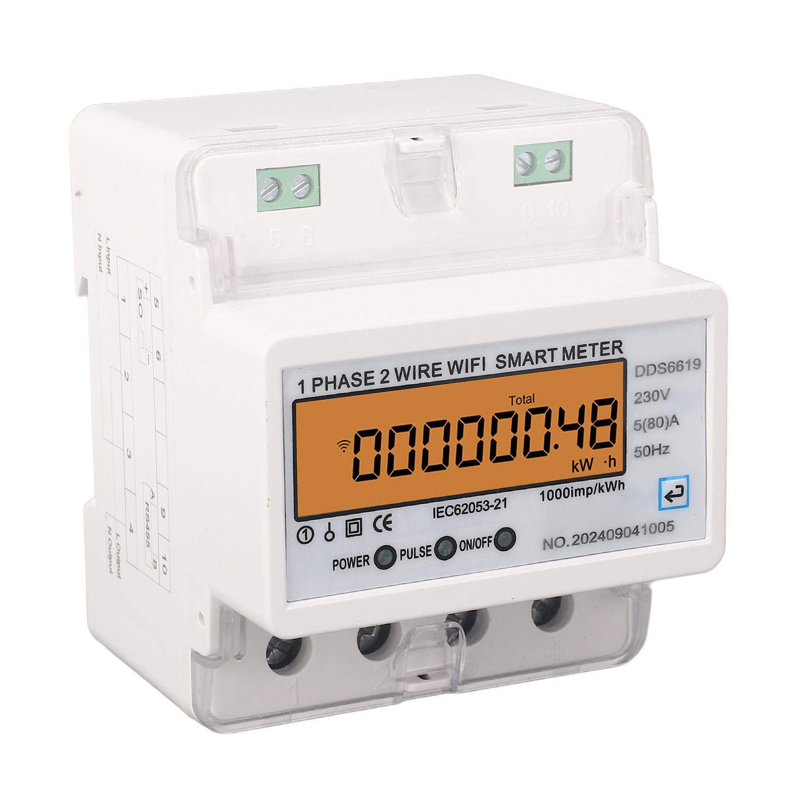 

WiFi Energy Meter Single Phase 2 Wire APP Remote Control DIN Rail Smart Voltage Current Power Meter with On Off Switch