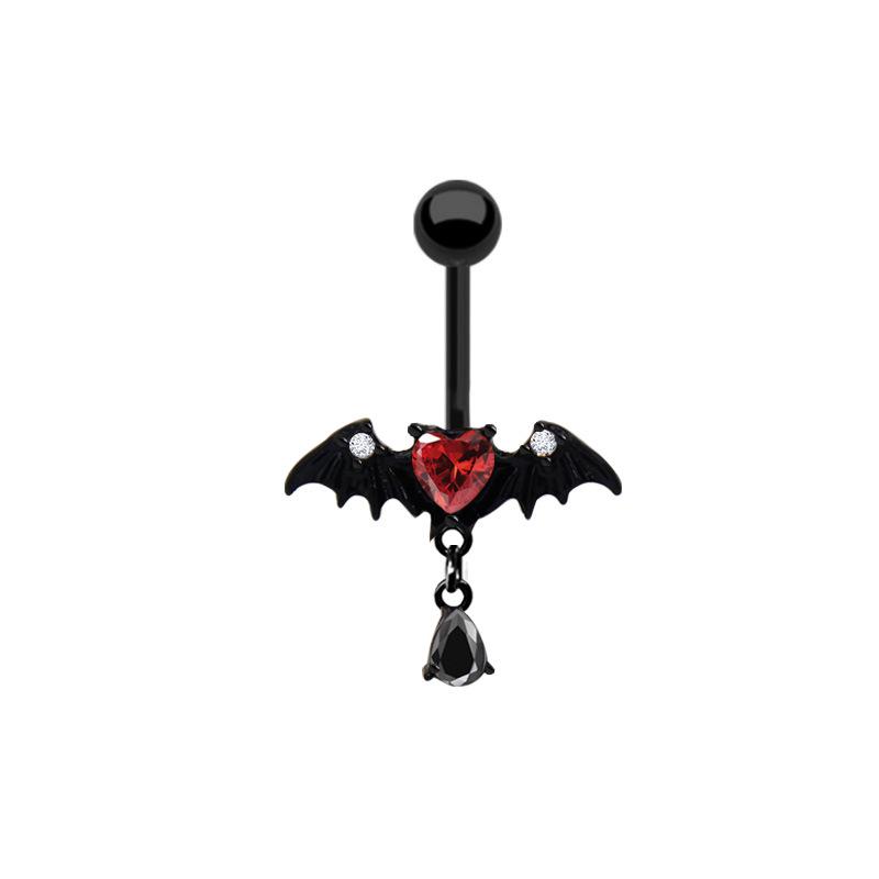 European & American Heart-Shaped Pink Navel Ring with Chain