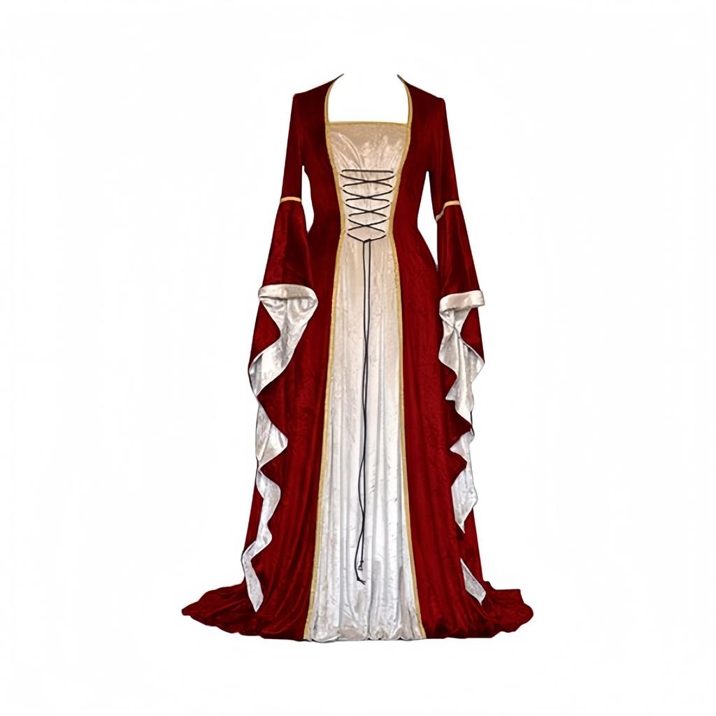 Women's Plus Size Dress Flared Sleeves Retro Long Gold Velvet Dress