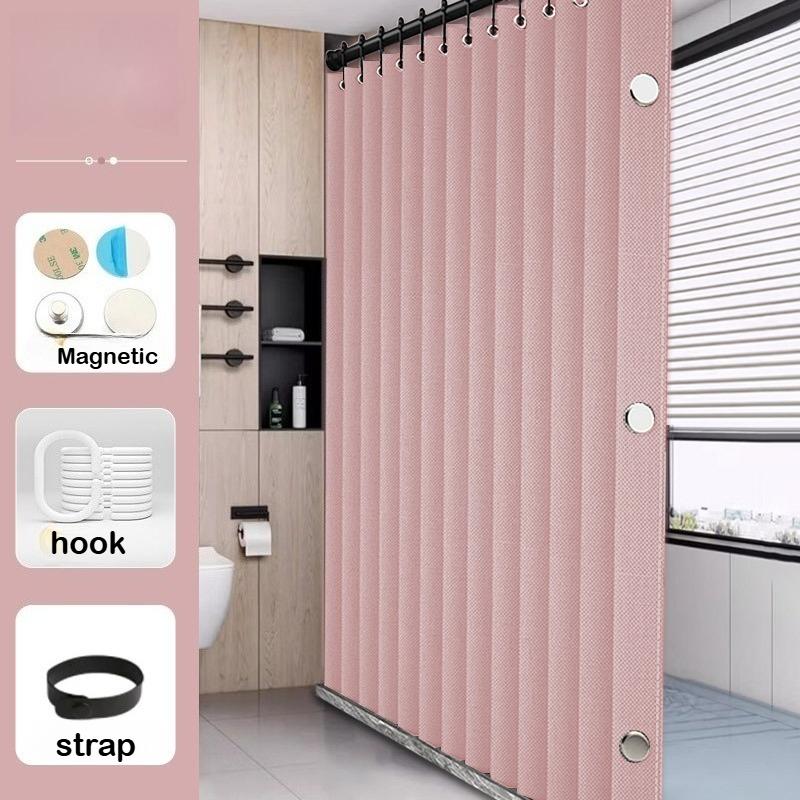 Heavy Duty Magnetic Shower Curtain Linen Blend Anti-Mildew Water Repellent Weighted Hem Bath Partition Curtain Standard Shower