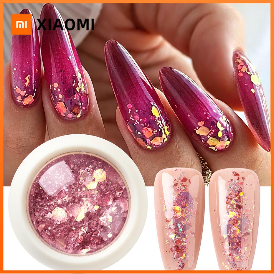 Xiaomi 1/2pcs Pink Gold Iridescent Chunky Nail Glitter Sequins Hexagonal Holographic Nail Art Flakes Sparkly Manicure Decorations
