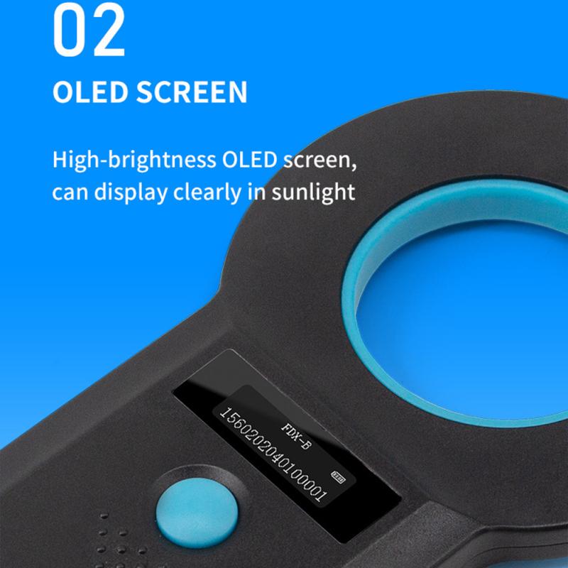 Scaner pentru animale de companie Ecran OLED reîncărcabil Scaner cu cip pentru animale ISO11784(85)/FDX-B/EMID 10/15 biți