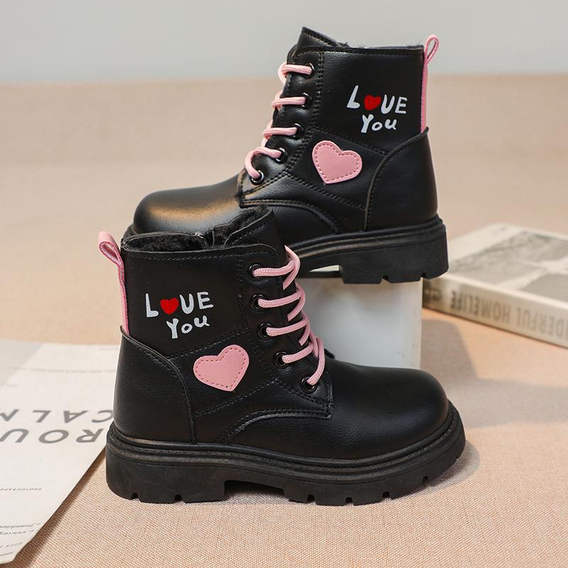 Dívčí módní Kožené boty Dětské Boty Sweet Princess Módní Dětské kotníkové boty Protiskluzové All Match 2024 Zima Nové Růžové