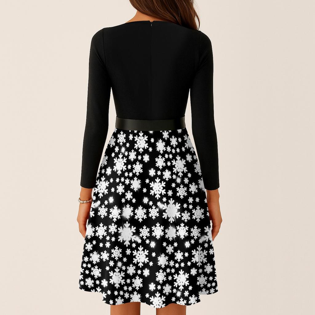 Women's Casual Fashion Long Sleeve Christmas Graphic Printed Vintage Long Dresses