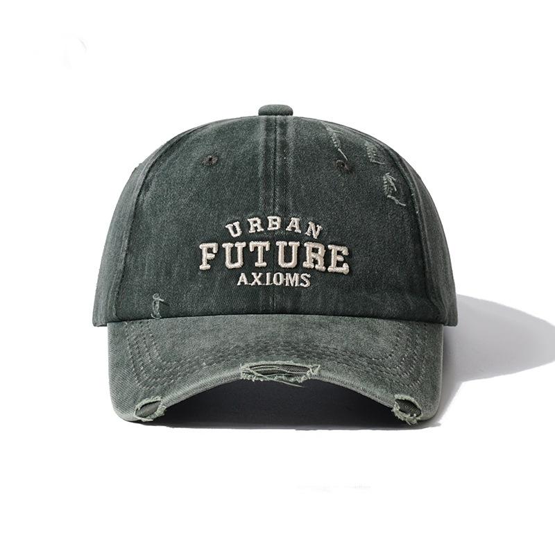 Trendy fashion hole washed old baseball cap spring and summer street versatile men's and women's green sun hat