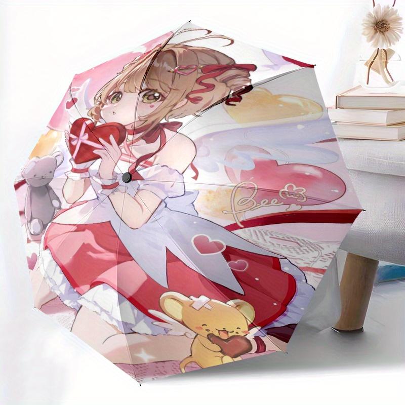 Sakura Kinomoto Cute Automatic Folding Umbrella - 3 Folding Design, Vivid Cartoon Pattern, Suitable for Outdoor Activities, A Gift for Fans In All Sea