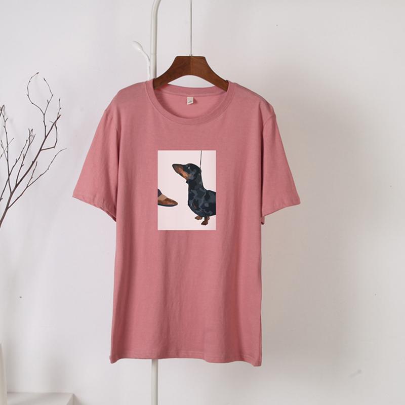 Hirsionsan Vintage Art T Shirt Women Summer Casual 100% Cotton Short Sleeve Tees Female Loose Cartoon Pattern Print White Tops