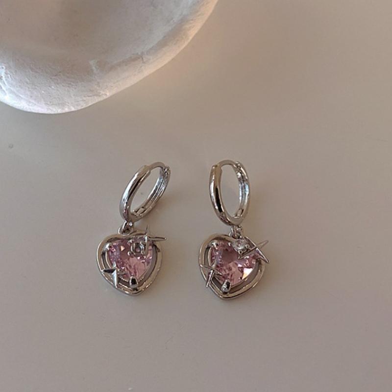 Goth Harajuku Fashion Pink Peach Heart Drop Pendant Earrings for Women Sweet Cool Aesthetic Y2K Accessories Fashion Zircon