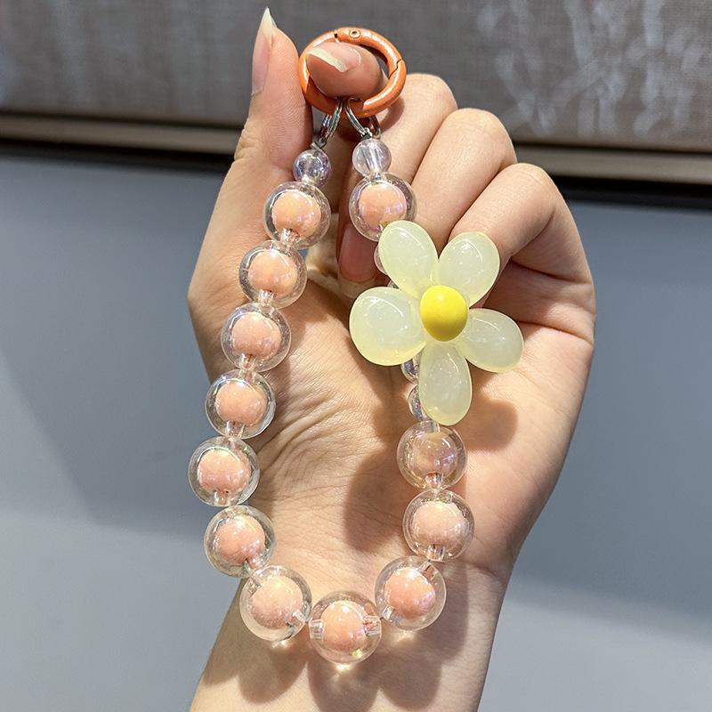 

Пастельный акриловый брелок-цепочка для телефона с макаронами и бусинами, с лепестками желе - японский корейский стиль, ремешок на запястье