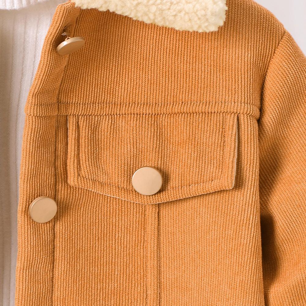 Kinderbekleidung Neue Herbst Winter Cord Samt gefütterte einreihige Jacke für Mädchen