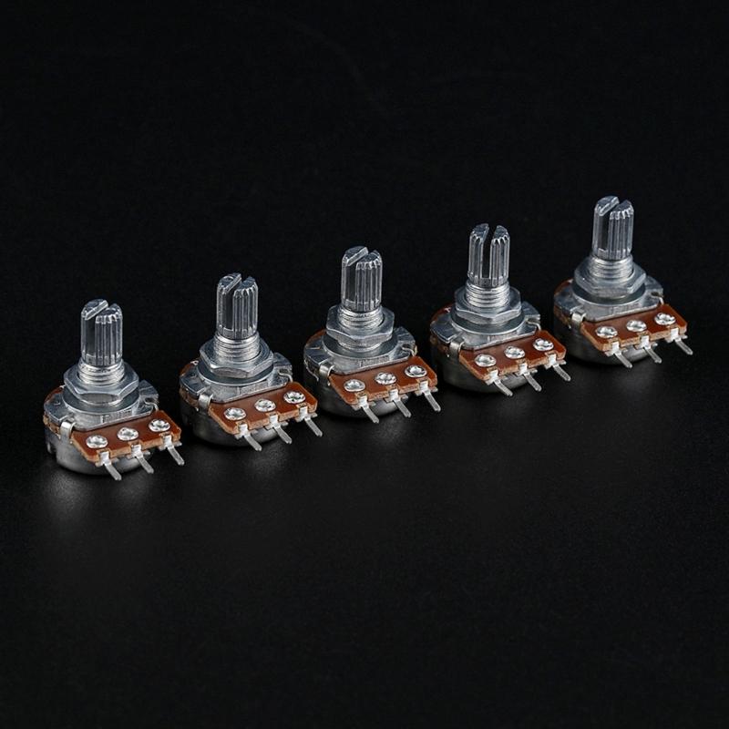 5 Pack Split Shaft 220K Ohm Potentiometer with 3 Pin Terminal Suitable for Easy Wiring In Guitar Amplifier Circuits