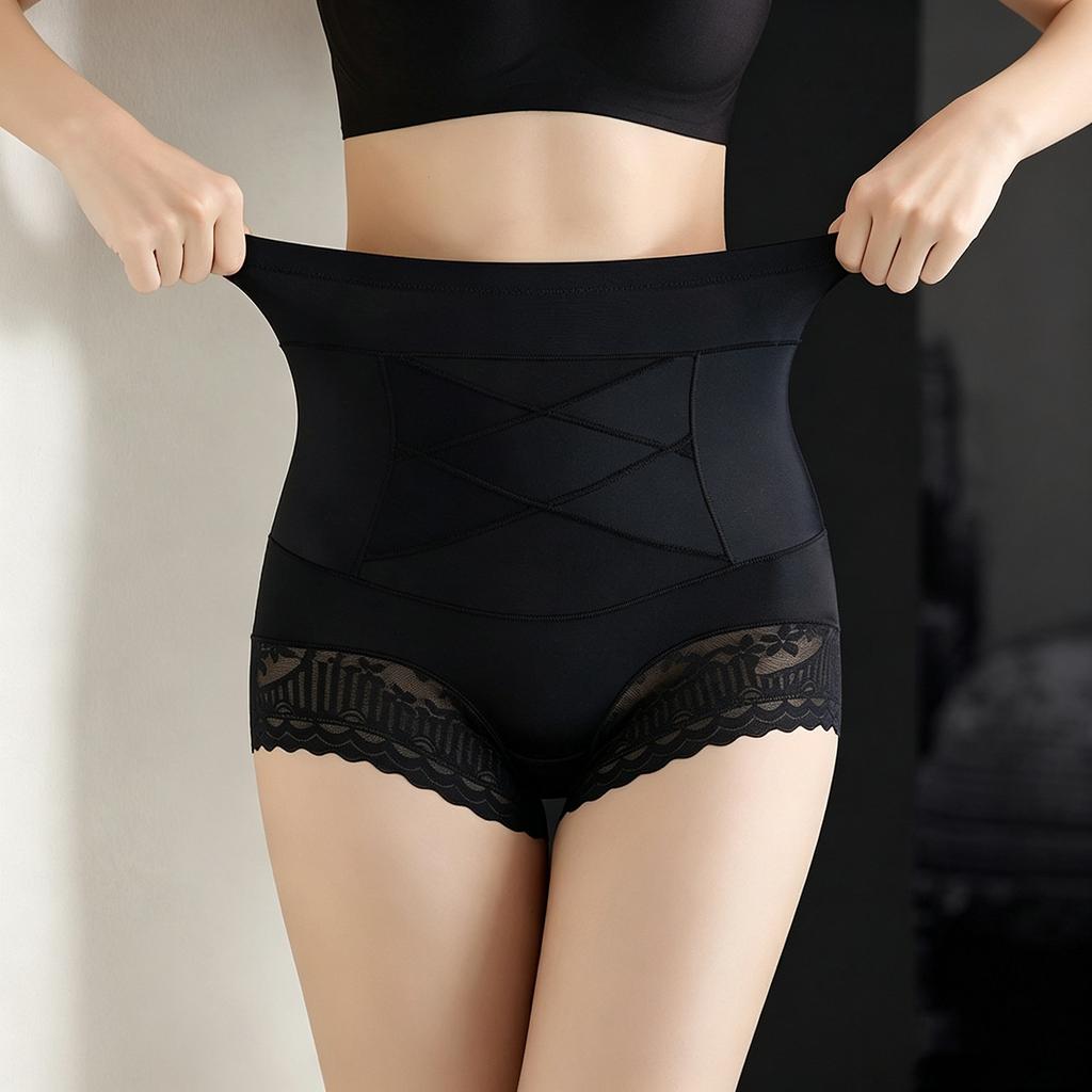 High Waist Shaping Panties for Women Compression Tummy Control Butt Lifting Seamless Body Shaper Underwear Slimming Briefs with Lace Trim