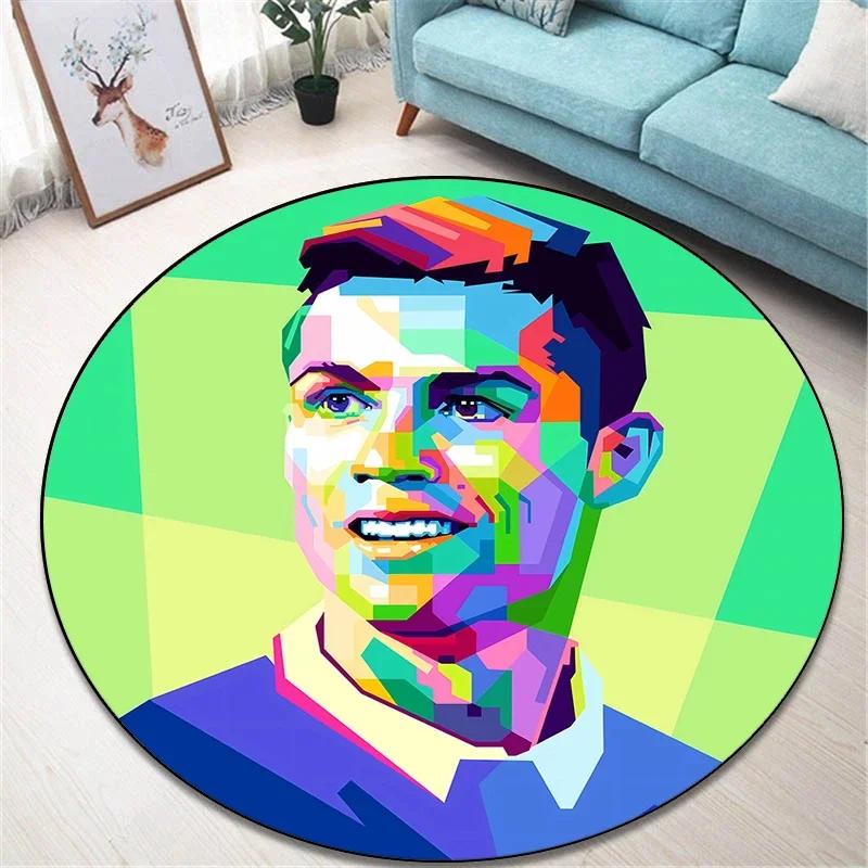 Berühmter Fußballstar Runder Teppich für Wohnzimmer Teppiche Camping Picknickmatten Flanell Anti-Rutsch-Teppich Yogamatte Jungengeburtstag Geschenke