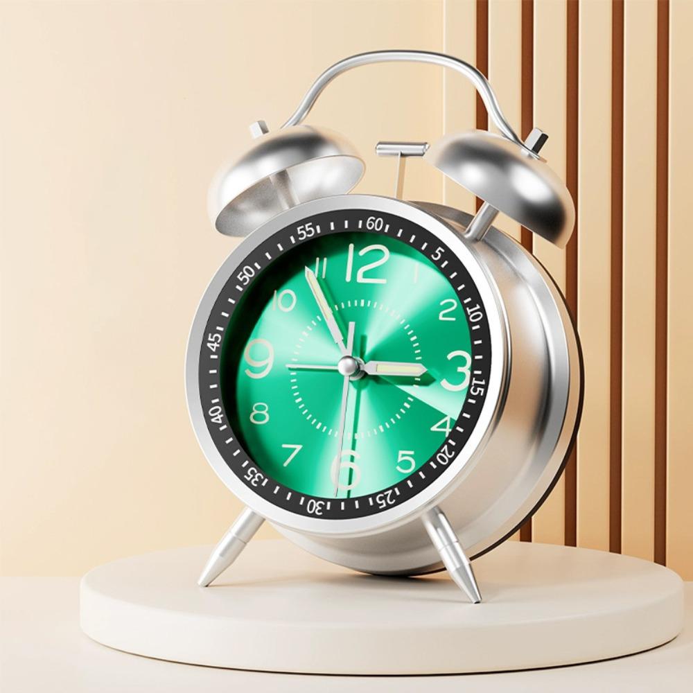 Metal Frame Bedroom Alarm Clock with Night Light Loud Alarm Clock Twin Bell Alarm Clock Desktop