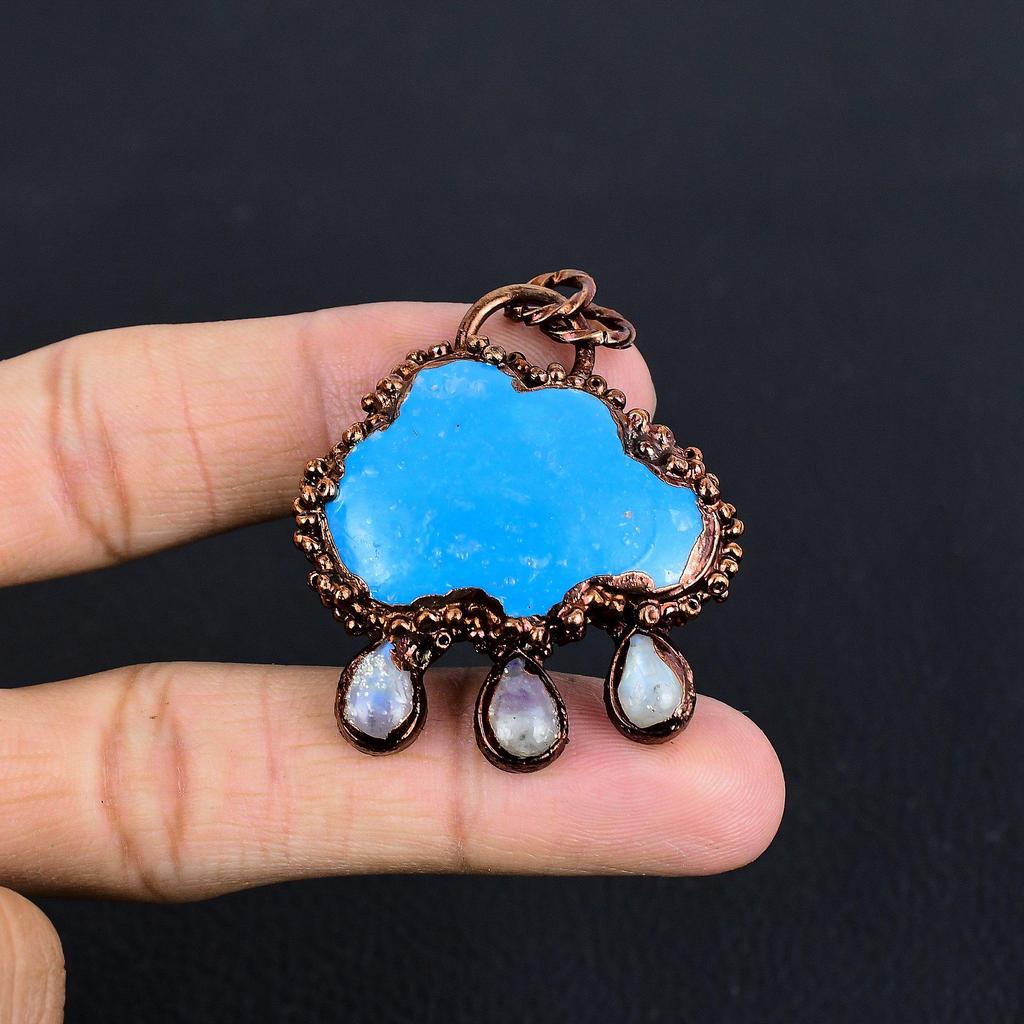 Sleeping Beauty Turquoise Pendant Handmade Gemstone Jewelry, Copper Electroformed Pendant ,Unique Design Jewelry Pendant