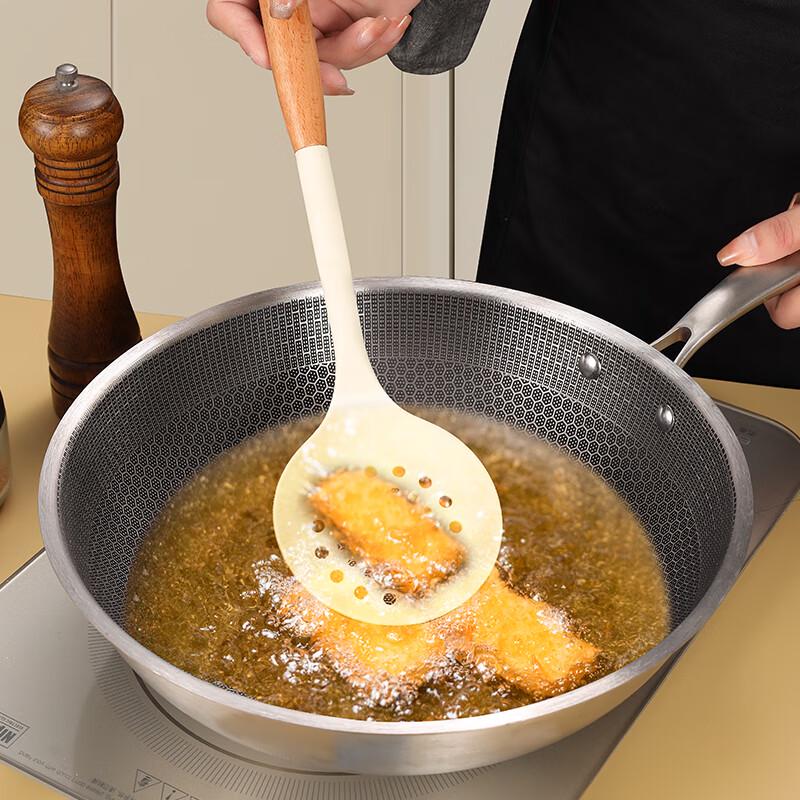 Huaqingge Wood Handle Silicone Slotted Spoon