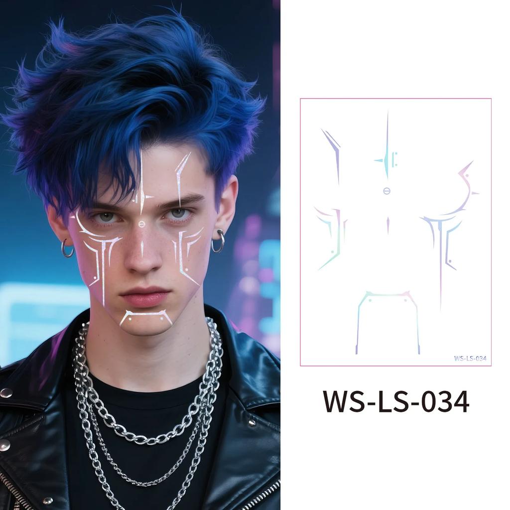 NEW Laser Temporary Tattoo Stickers Anime Cosplay Stage Performance Makeup Waterproof Facial Sticker Halloween Party Decorations