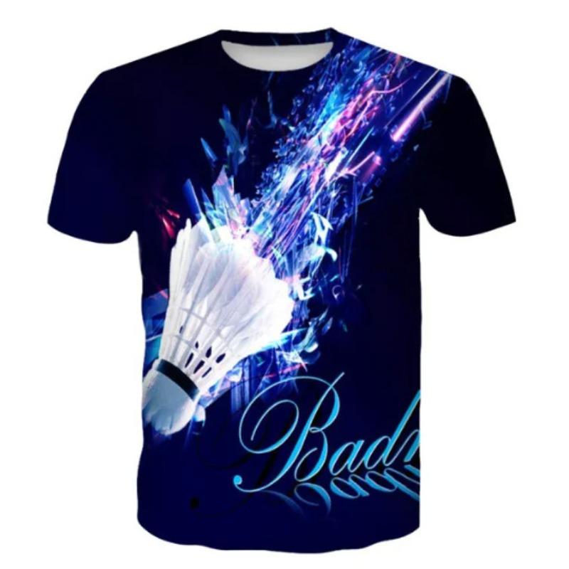Men's 3D Printed T-Shirt Badminton Pattern Print Outdoor Fitness Breathable Quick Drying Sports Short Sleeve O-Neck Pullover Casual Top