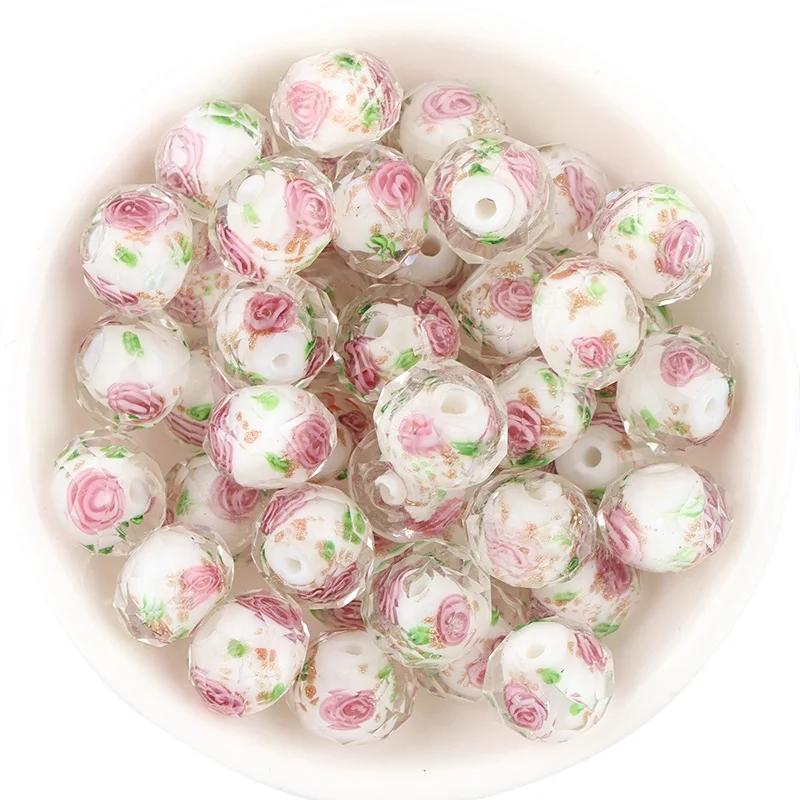 10pcs/lot 8 10 12mm Colored Faceted Flower Lampwork Beads Loose Spacer Abacus Glass Beads For DIY Girls Charms Bracelet Necklace