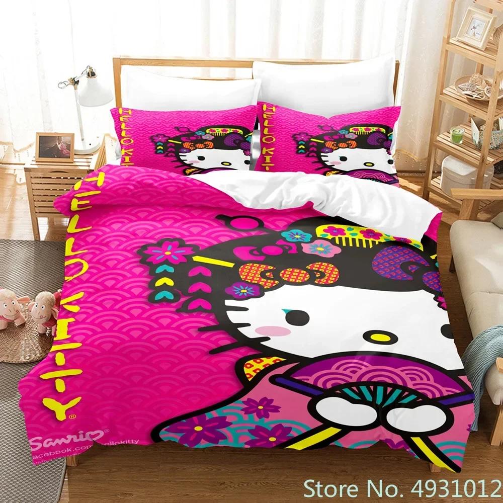 Carino set biancheria da letto Hello Kitty Angelo Federa Anime Giapponese Biancheria da letto Copripiumino Stampato 3D Copripiumino Regalo per Bambini Bambino
