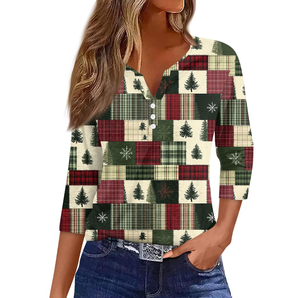 Skjorter med 3/4-ermer for kvinner Trykk grafiske t-skjorter Bluser Uformell Plussstørrelse Basic Topper Pullover