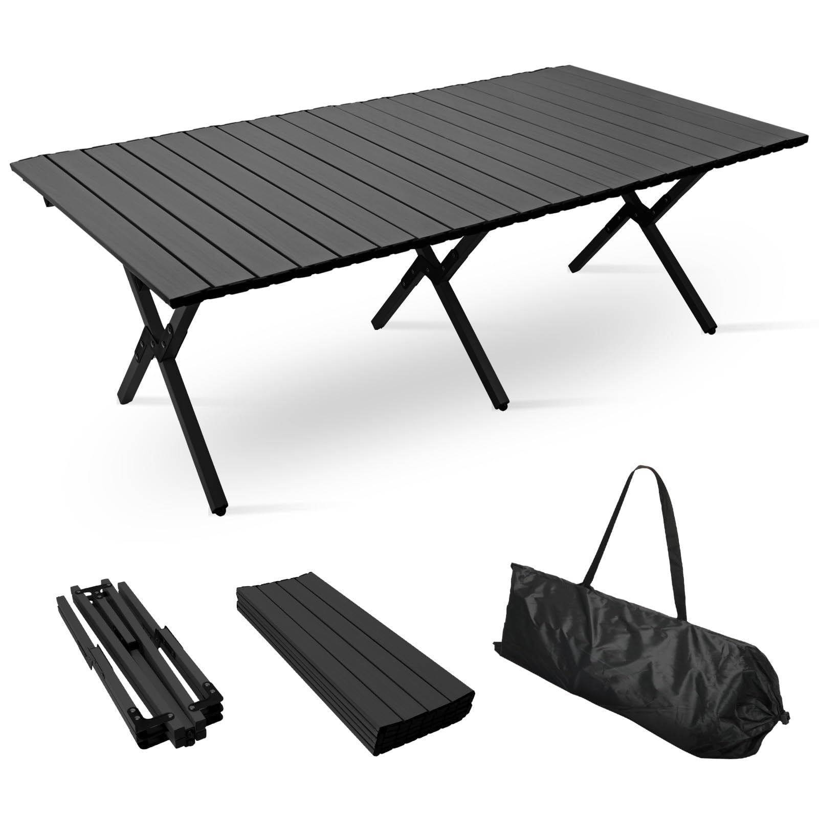 

FYY Складной уличный легкий и 120x60см 100кг Нагрузка Складной Легкая сумка для хранения Идеально подходит для спорта и соло-кемпинга Стол, Компактный, Широкий, Вместимость, чёрный