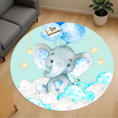 1pc Elephant Clouds Round Chair Mat Area Rug - Non-Slip, Floor Mat for Office, Bedroom, Home Decor Christmas Gift P0811183