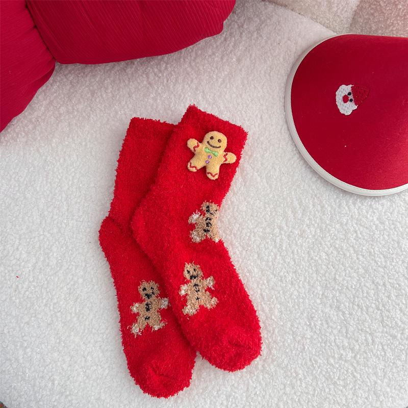 Wennie Oni Women's Plush Christmas Socks - Cozy Coral Fleece Winter Sleep & Warm Floor Socks with Cute Cartoon Design