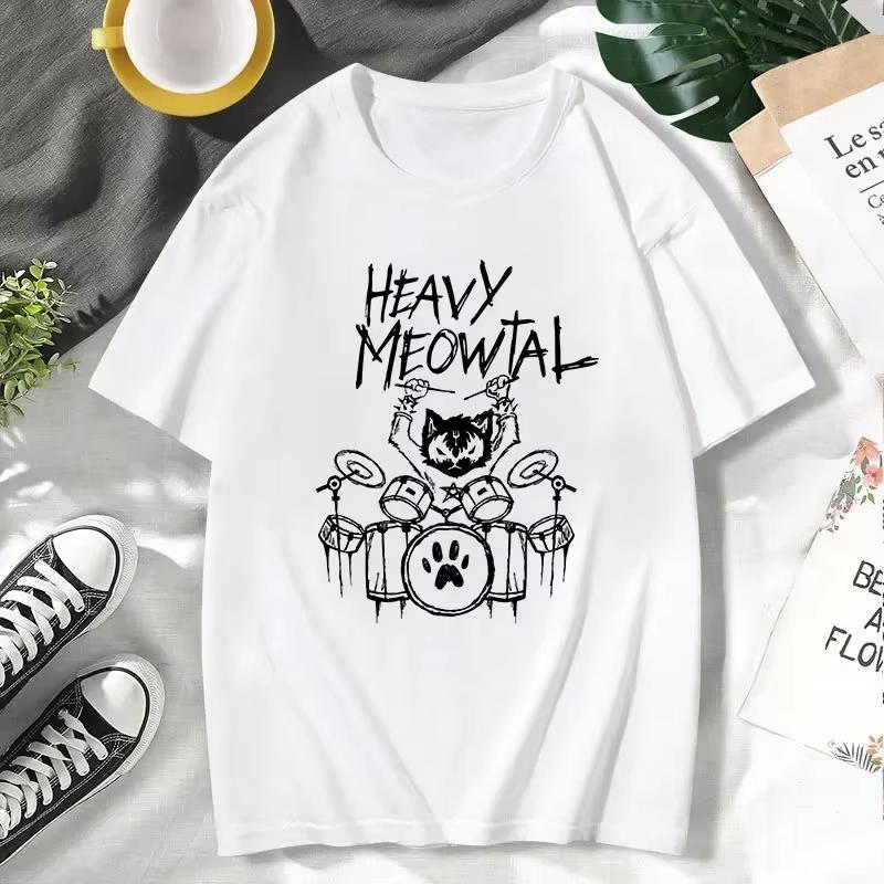 Männer Frauen T-Shirts Heavy Meowtal Katze Metal Musik Geschenkidee Lustiges Haustierbesitzer T-Shirt Neueste Bedruckte Oberteile Shirt T-Shirts für Jungen Geek