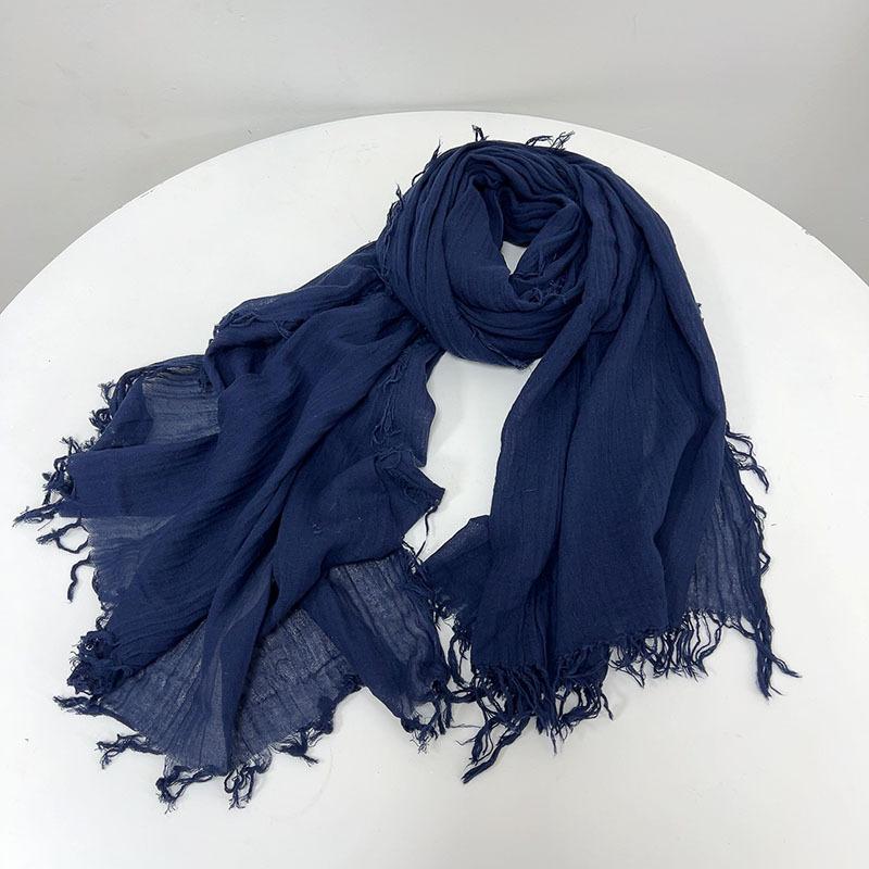 Navy Blue Cotton Scarf Versatile Sunscreen Shawl Japanese And Korean Literary Men'S Scarf Plant Dyed White Embryo Silk Scarf