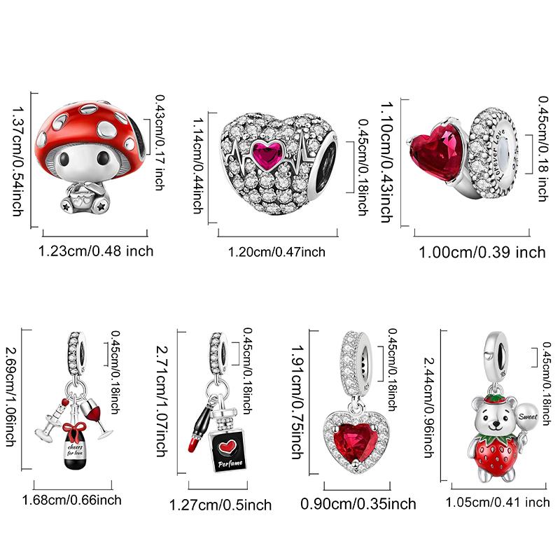 Copper Mushroom Strawberry Bear Love Heart Red Charms Beads Fit Original Bracelets Bangles Jewelry Gift For Women