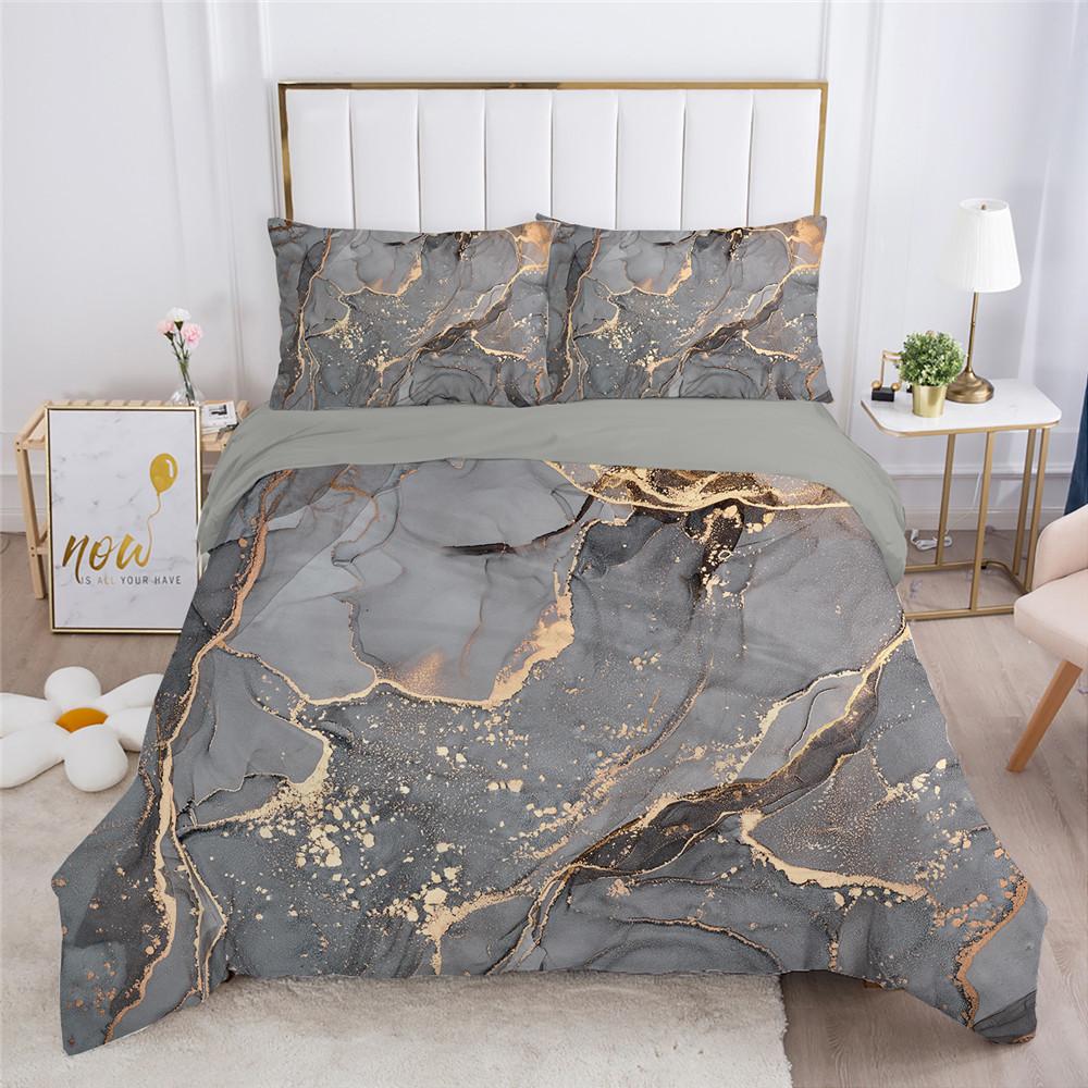Marble texture 3D digital printing quilt set three-piece TK bedding