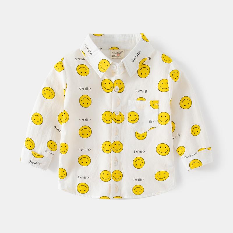 Boys Casual Long Sleeve Cartoon Dinosaur Print Kids Shirt