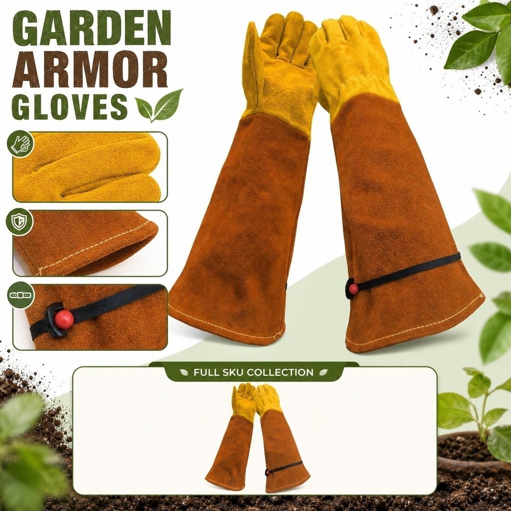 Heavy Duty Leather Gardening Gloves Extended Length Protective Gloves for Outdoor Work Gardening and Yard Maintenance