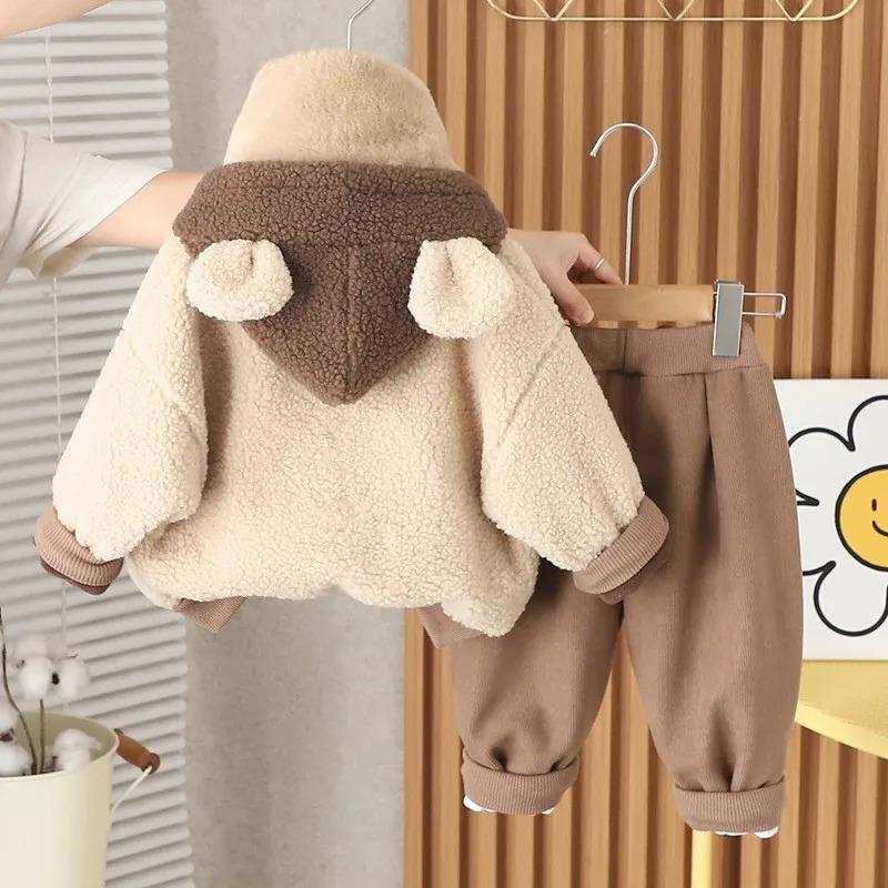 Girl Baby Clothing Set Boys Winter Fashionable Baby Children's Thick Coat Pants Two Piece Set