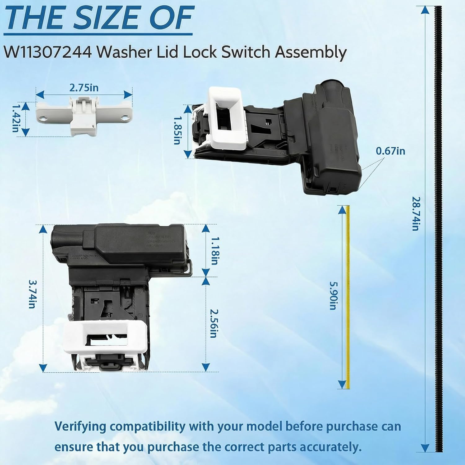 New Upgraded W11307244 W10682535 Washer Lid Lock Switch Assembly for Amana Whirlpool Maytag Replaces Part W10838613 W10838613VP W11253733 PS12704713