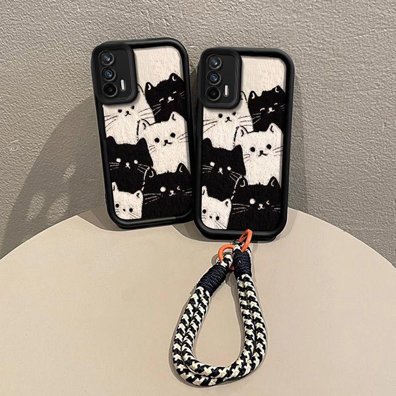 Realme Gt Neo3 Mobile Phone Case Creative Graffiti Black and White Cat