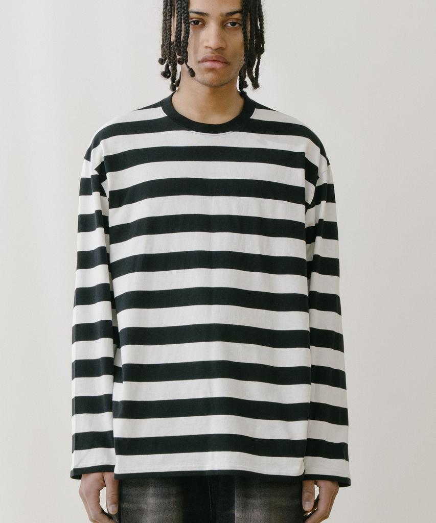 VASTIC Oversized Striped Long Sleeve_Black / White